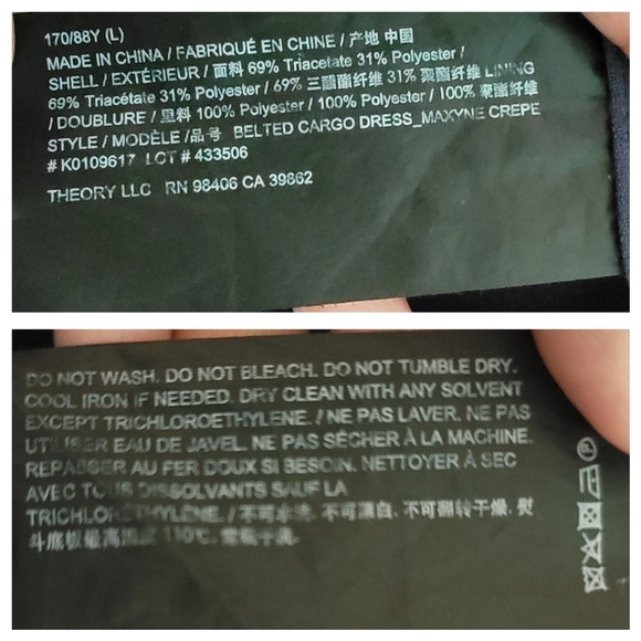 Theory Women Navy Shirt Dress Sz L Faux Silk Short Sleeve Midi Pocket High-Low - Picture 11 of 12